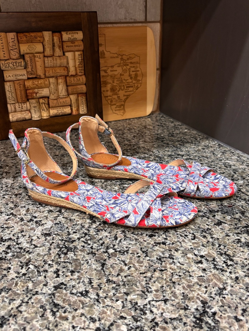 J. Crew Liberty Art Red White Blue Floral Espadrille Sandals Rare Size 8